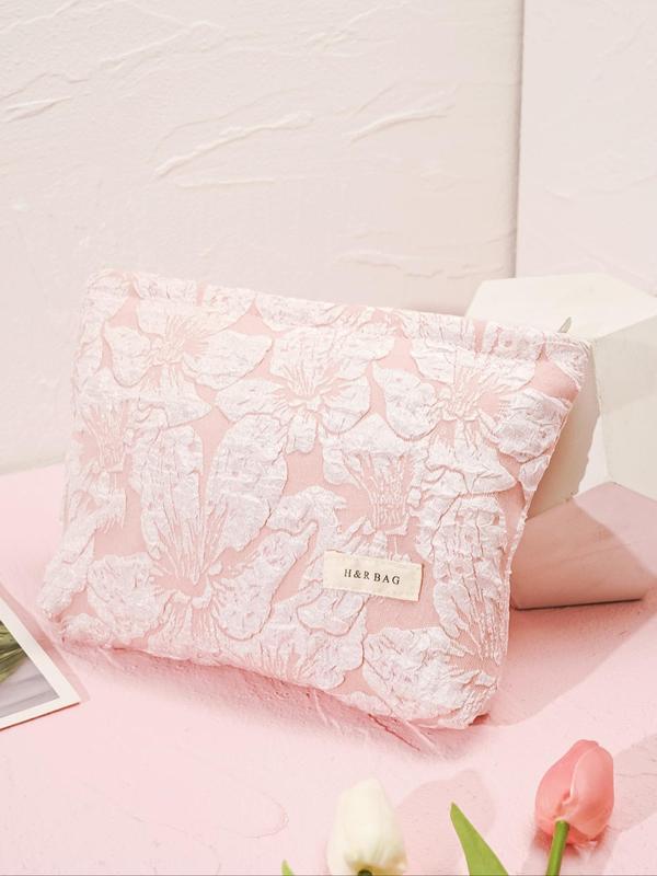 Floral Pattern Makeup Storage Bag, Large Capacity Cosmetic Storage Bag, Portable Zipper Makeup Bag for Women & Girls, Casual Trendy Versatile High-quality Daily Bag