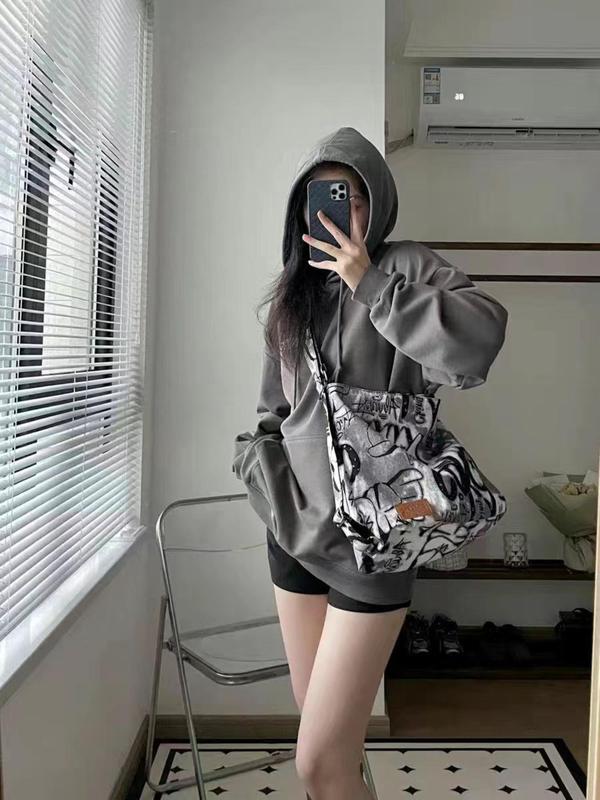 Fashion Graffiti Pattern Tote Bag, 2024 New Style Casual Large Capacity Patched Design Shoulder Bag for Women, Trendy All-match Bag for Daily Use