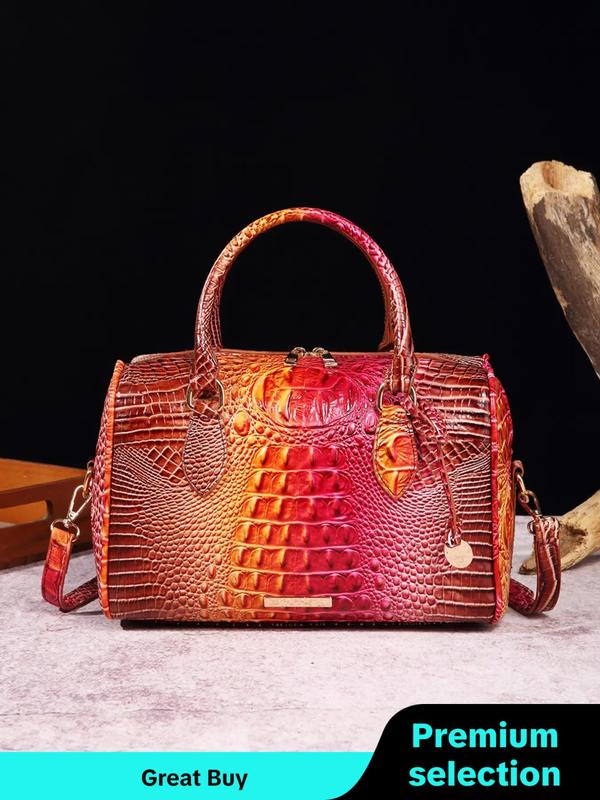 Gradient Crocodile Embossed Tote Bag, Fall Luxury Designer Handbags, Vintage Ombre Lux Shoulder Bag for Gifts, 2024 Trendy Designer Work Tote Bag for Worker & Back To School, Fall Outfits, Fall Freshness