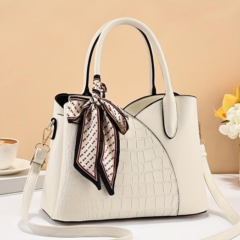 Plaid Printed Handbag For Women, Luxury Color Matching Satchel Purse, Retro Crossbody Bag With Pendant