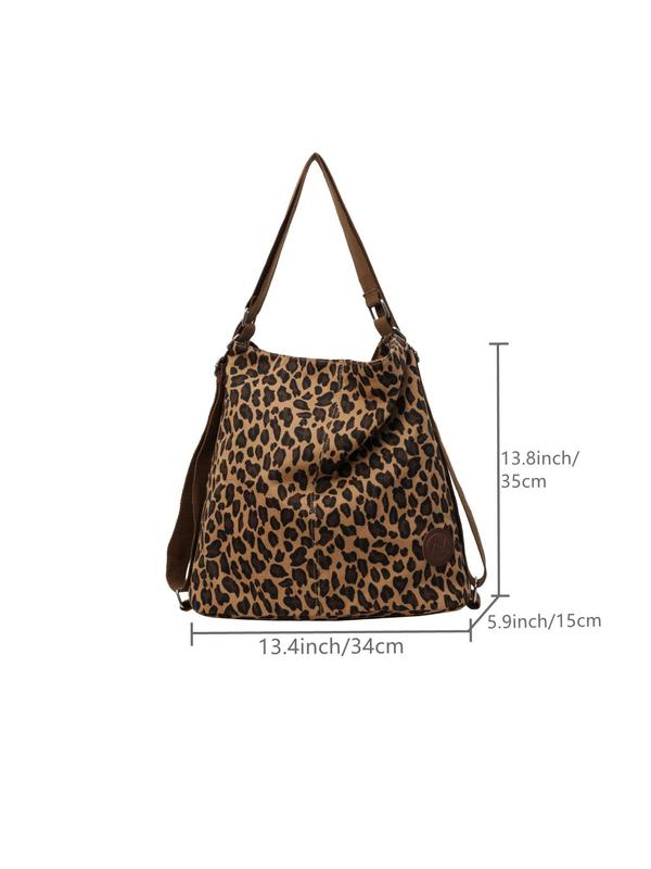 Fashion Leopard Pattern Patched Design Shoulder Bag, Multifunctional Large Capacity Tote Bag for Women, Multiple Use School Backpack for Daily Used