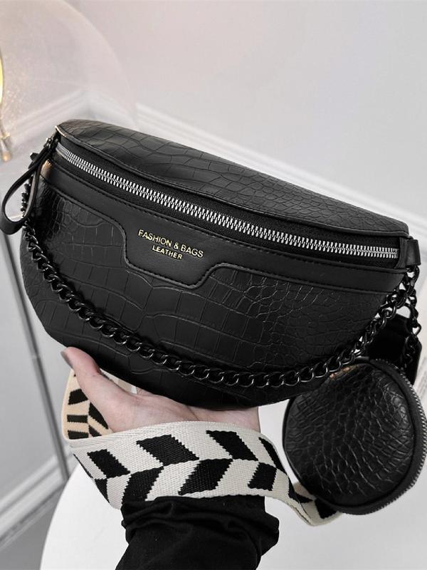 Fashion Letter Label Decorated Fanny Pack, Crocodile Embossed Chest Bag with Coin Purse, Casual All-match Zipper Bum Bag for Women, Trendy Versatile High-quality Daily Commuting Bag