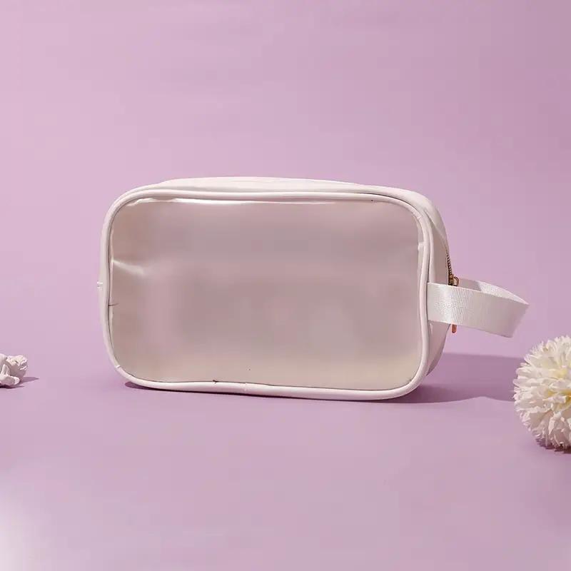 Letter Pattern PVC Makeup Bag, Waterproof Cosmetic Bag with Handle, Zipper Makeup Organizer Pouch, Versatile Storage Bag for Travel, Office, Home, Makeup Products Zipper Bag, Christmas Gift