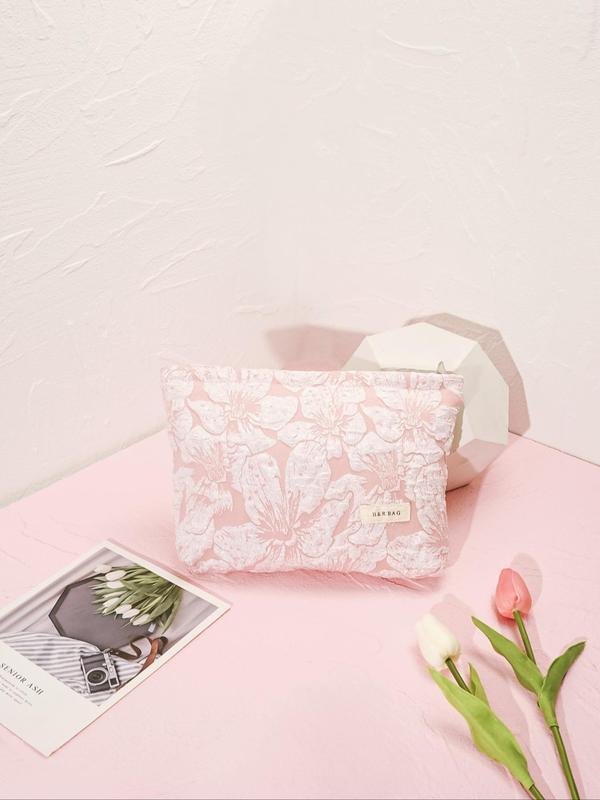 Floral Pattern Makeup Storage Bag, Large Capacity Cosmetic Storage Bag, Portable Zipper Makeup Bag for Women & Girls, Casual Trendy Versatile High-quality Daily Bag