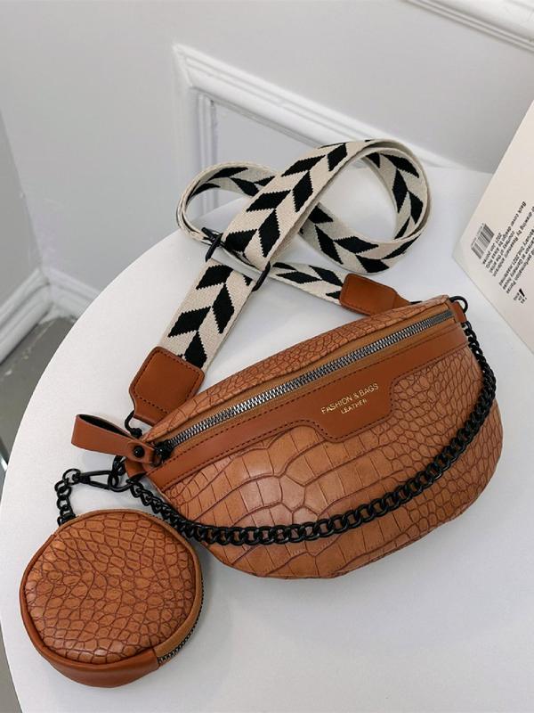 Fashion Letter Label Decorated Fanny Pack, Crocodile Embossed Chest Bag with Coin Purse, Casual All-match Zipper Bum Bag for Women, Trendy Versatile High-quality Daily Commuting Bag