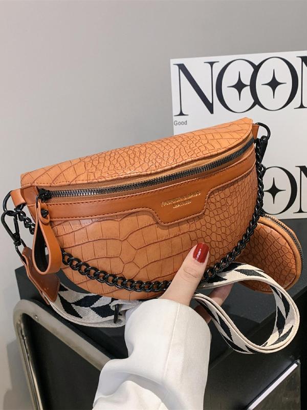 Fashion Letter Label Decorated Fanny Pack, Crocodile Embossed Chest Bag with Coin Purse, Casual All-match Zipper Bum Bag for Women, Trendy Versatile High-quality Daily Commuting Bag