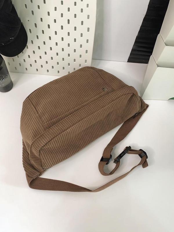 Women's Solid Color Corduroy Fanny Pack, Fashionable Large Capacity Sling Bag for Daily Used, Casual Trendy Versatile High-quality Daily Commuting Bag