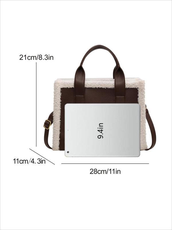 Women's Elegant Contrast Faux Fur Letter Pattern Handbag, Trendy Large Capacity Shoulder Bag, Chic All-match Handbag for Daily & Work Use