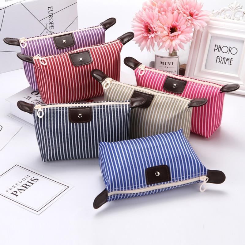 Striped Pattern Makeup Bag, Large Capacity Cosmetic Storage Bag, Zipper Makeup Organizer Pouch, Versatile Storage Bag for Travel, Work, School