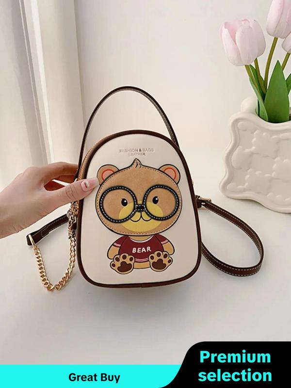 Women's Summer Cartoon Print Zip Pu Leather Chain Handbag, 2024 Fall Cute Purse for Women, Matching Trendy Designer Crossbody Bag for Dating, Party, Fall Outfits, Fall Freshness