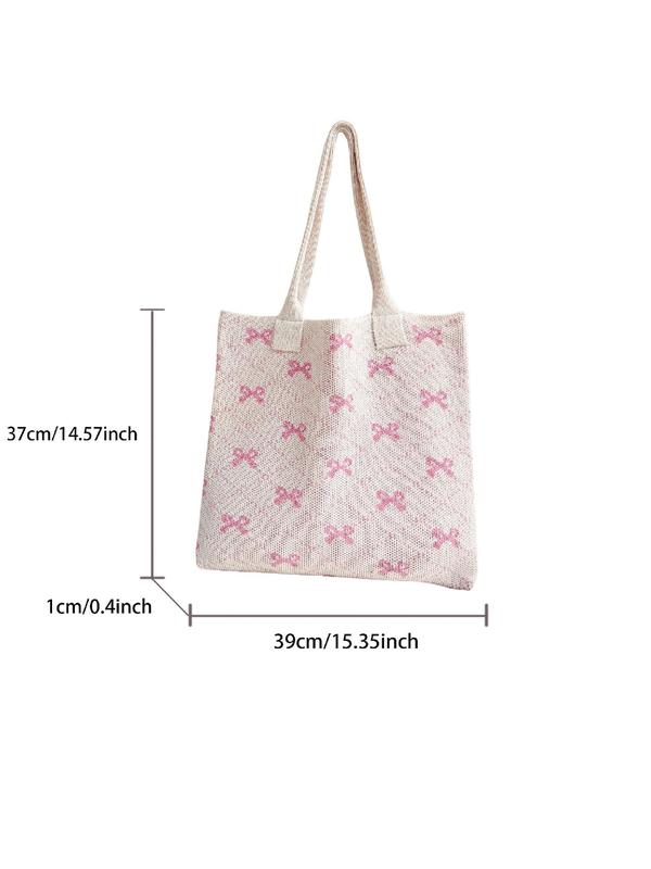 Women's Fashionable Bowknot Pattern Crochet Bag, Casual Large Capacity Shoulder Bag for Daily Used, Trendy All-match Bag for Commuters and Students