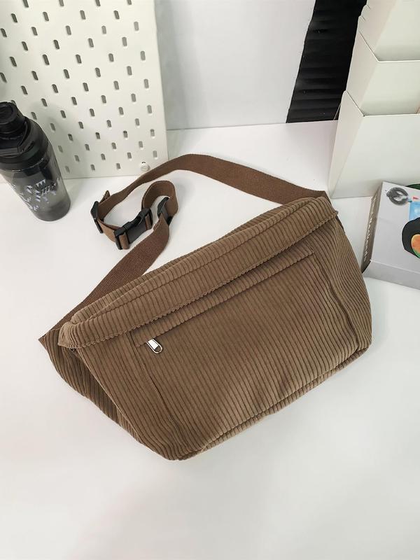 Women's Solid Color Corduroy Fanny Pack, Fashionable Large Capacity Sling Bag for Daily Used, Casual Trendy Versatile High-quality Daily Commuting Bag