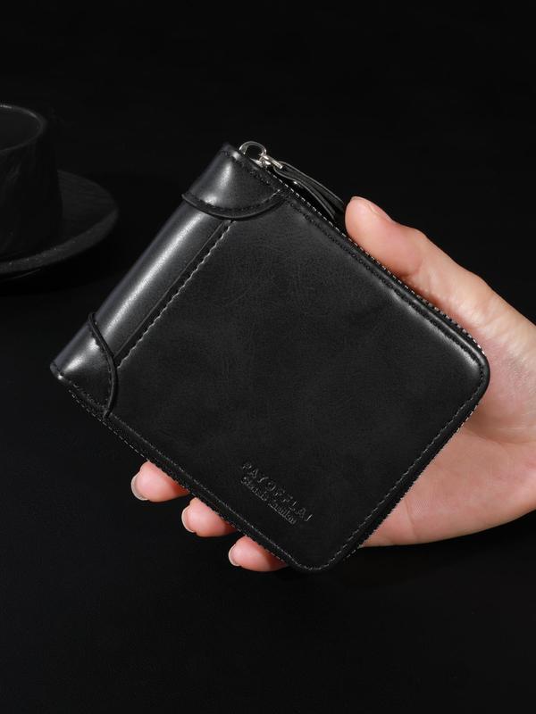 Men's Business Fashion Letters Print Short Wallet, Multi Card Slot Zipper Coin Pocket Wallet, Casual Trendy Wallet for Work & Daily Use