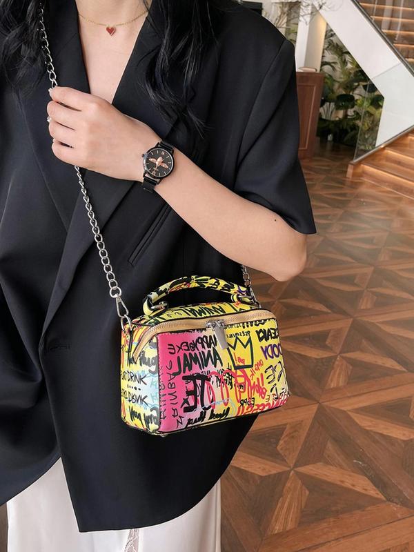 Fashionable Letter & Crown Graffiti Pattern Crossbody Bag, Casual Shoulder Bag for Women, Casual Trendy Versatile High-quality Daily Commuting Bag