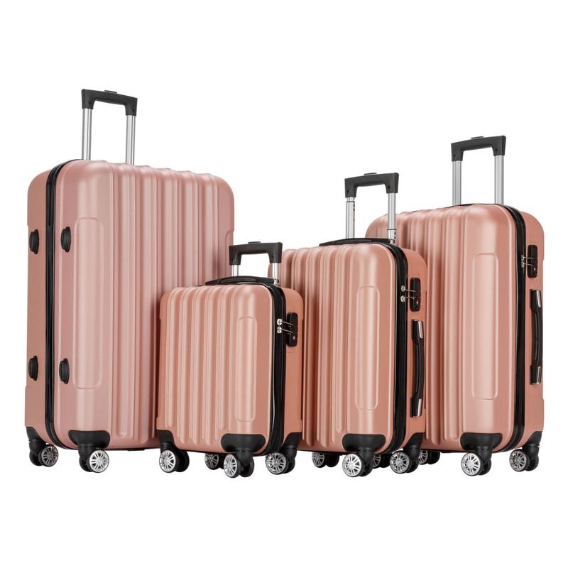 Zimtown 4 Piece Luggage Set, ABS Hard Shell Suitcase Luggage Sets Double Wheels with TSA Lock, Rose Gold