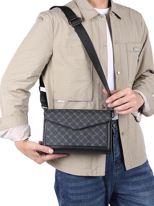 Men's Fashionable Geometric Pattern Zipper Crossbody Bag, Casual PU Leather Shoulder Bag for Daily Used, Trendy Versatile High-quality Daily Commuting Bag