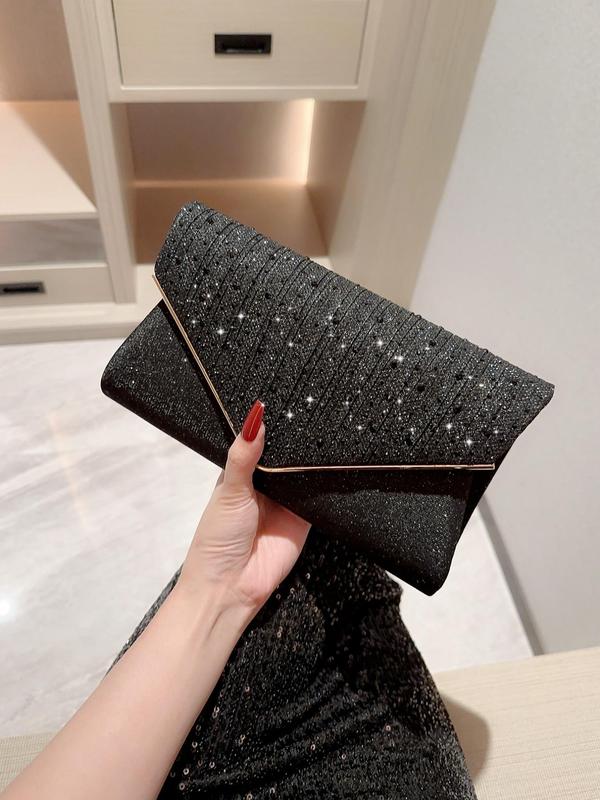 Women's Minimalist Elegant Plain Glitter Evening Bag, Rhinestone Decorated Clutch Purse For Party & Wedding & Dating