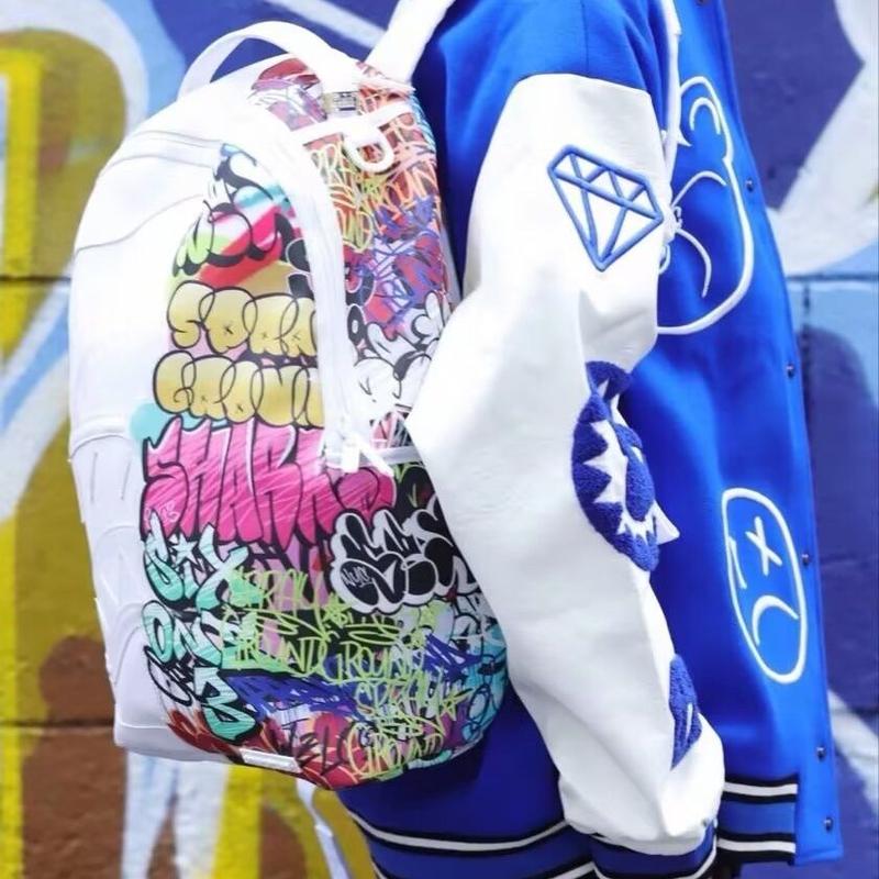 Graffiti Backpack Shark Bag Large-Capacity Backpack