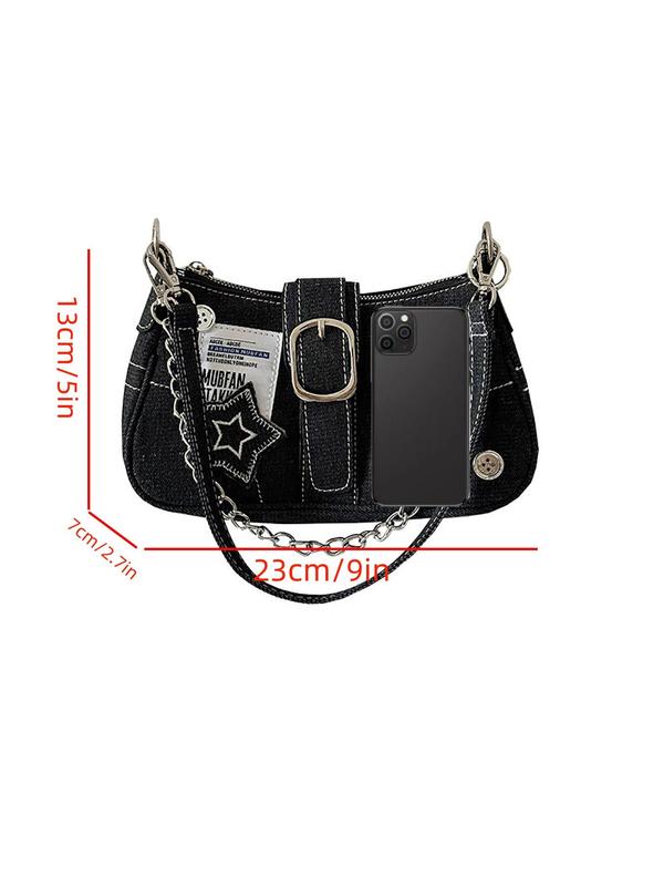 Star & Chain Decor Y2K Baguette Bag, Women's Shoulder Bag, Fashionable Vintage Shoulder Bag for Daily Used, Casual Trendy Versatile High-quality Daily Commuting Bag, Girl Fashionable Shopping Bag