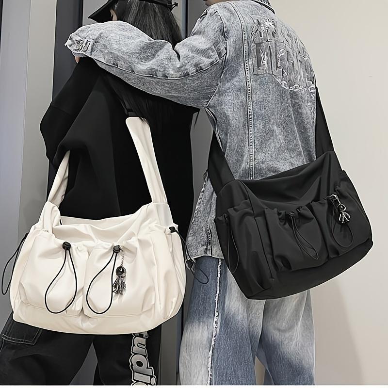 Casual Black And White Simple Men's Messenger Bag, Japanese Ins Versatile Women's Shoulder Bag, Large Capacity Couple Workwear Crossbody Bag