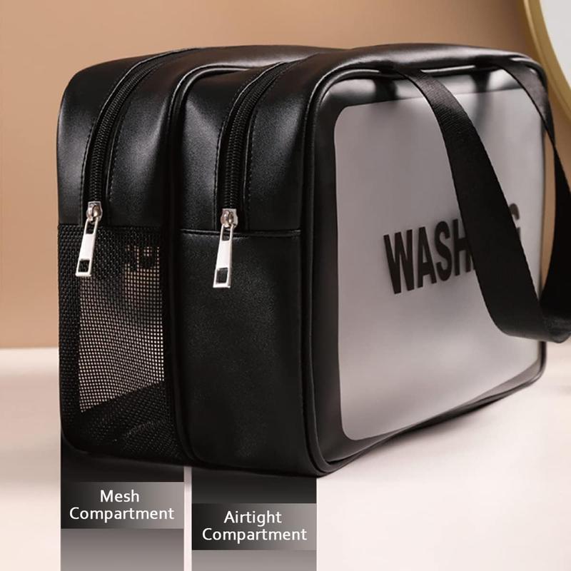 Travel Toiletry Bag for Women and Men, Matte Translucent Toiletry Bag with Handy Handle, Makeup  Organizer Bag for Travel Toiletries Accessories (Black-XL)