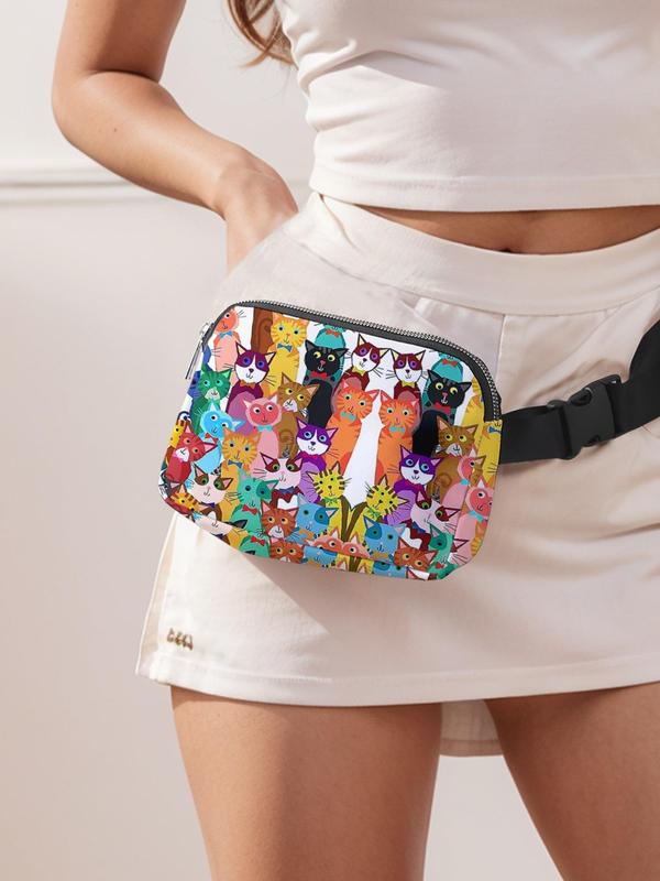 Cute Cat Pattern Fanny Pack, Large Capacity Travel Organizer, Portable Travel Belt Bag, Casual and Stylish Crossbody Bag with Zipper Closure