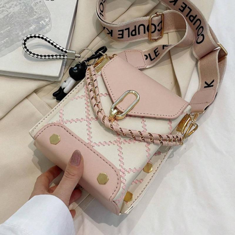 Women Mini Plaid Mobile Phone Bag Mini Rivet Crossbody Bag Fashion Chain Handbag & Purse