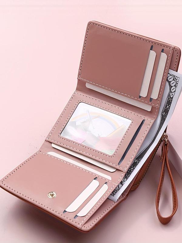 Women's Solid Color Zipper Short Wallet, Fashionable Trifold Wallet for Daily Used, Casual Trendy Versatile All-match Card Holder