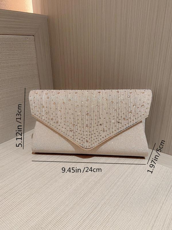 Women's Minimalist Elegant Plain Glitter Evening Bag, Rhinestone Decorated Clutch Purse For Party & Wedding & Dating