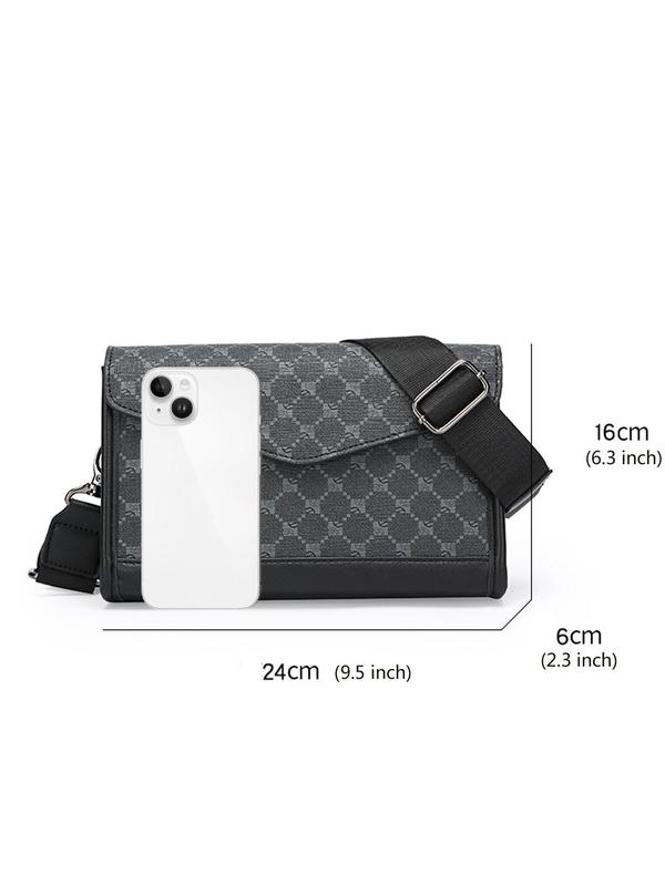 Men's Fashionable Geometric Pattern Zipper Crossbody Bag, Casual PU Leather Shoulder Bag for Daily Used, Trendy Versatile High-quality Daily Commuting Bag