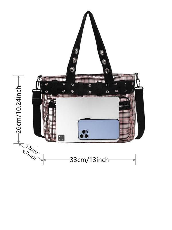 Women's Punk Style Chain Decorated Shoulder Bag, Tote Bags for School, Trendy Rivet & Grommet Eyelet Design Crossbody Bag, Fashionable Bag for Daily Use