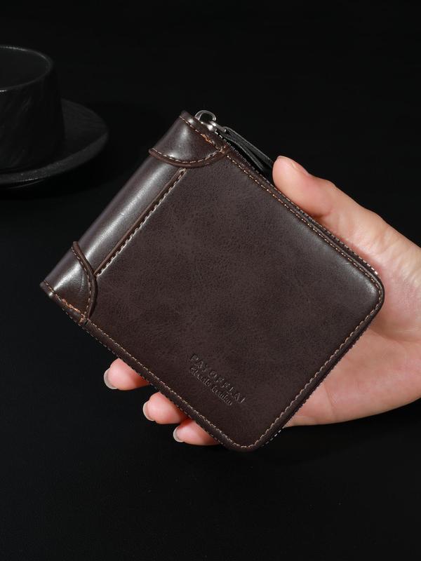 Men's Business Fashion Letters Print Short Wallet, Multi Card Slot Zipper Coin Pocket Wallet, Casual Trendy Wallet for Work & Daily Use