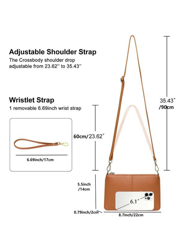 Women's Genuine Leather Plain Color Zipper Wristlet, Casual Trendy Versatile Wristlet with Checkbook Holder, Fashionable Wristlet for Daily Use