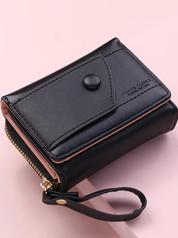 Women's Solid Color Zipper Short Wallet, Fashionable Trifold Wallet for Daily Used, Casual Trendy Versatile All-match Card Holder