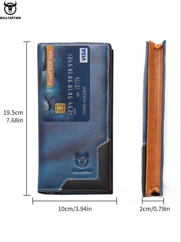 Men's Summer Business Fashion Patchwork Pattern Long Wallet, Vintage Cowhide Zipper Bifold Wallet, Portable Coin Purse for Daily Back To School, Fall Outfits, Earthtone Fall Freshness