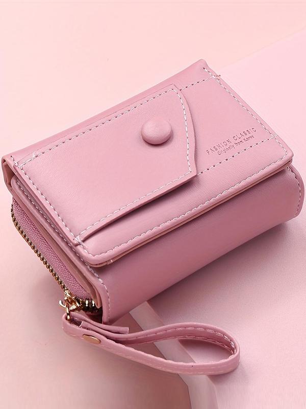 Women's Solid Color Zipper Short Wallet, Fashionable Trifold Wallet for Daily Used, Casual Trendy Versatile All-match Card Holder