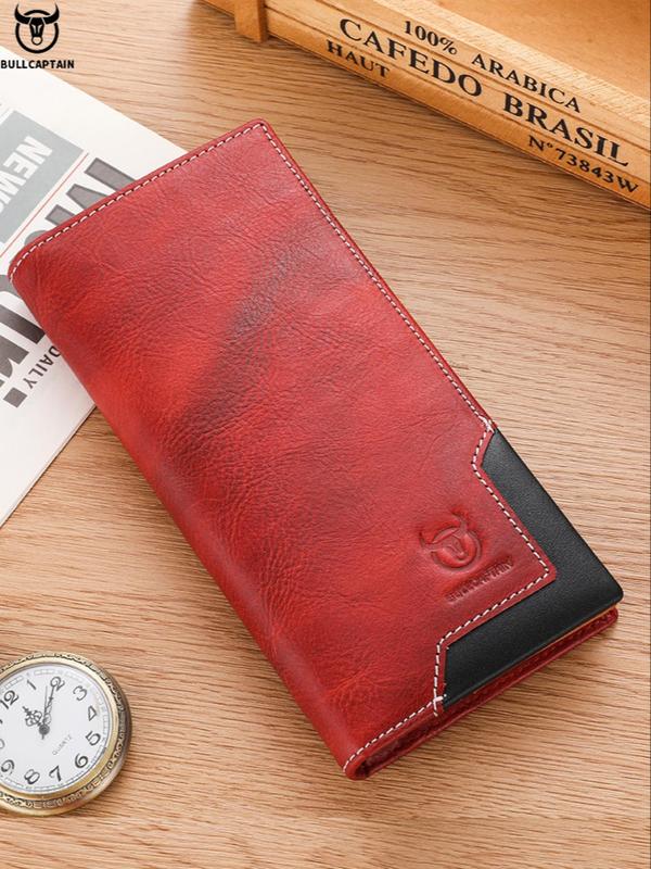 Men's Summer Business Fashion Patchwork Pattern Long Wallet, Vintage Cowhide Zipper Bifold Wallet, Portable Coin Purse for Daily Back To School, Fall Outfits, Earthtone Fall Freshness