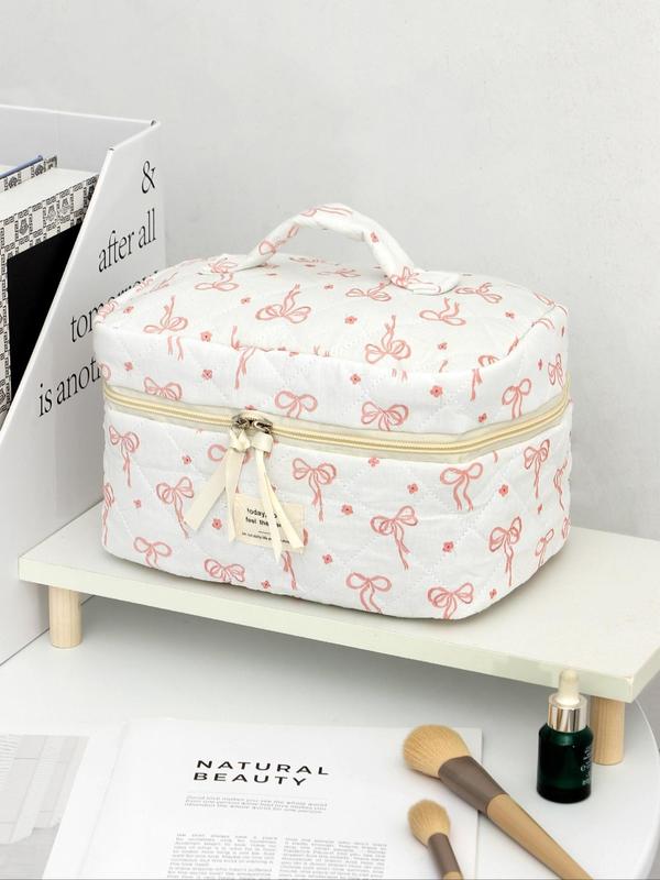 Cute Bow Pattern Makeup Bag Set, Portable Cosmetic Storage Bag, Zipper Makeup Organizer Pouch, Versatile Storage Bag for Travel & Daily Use