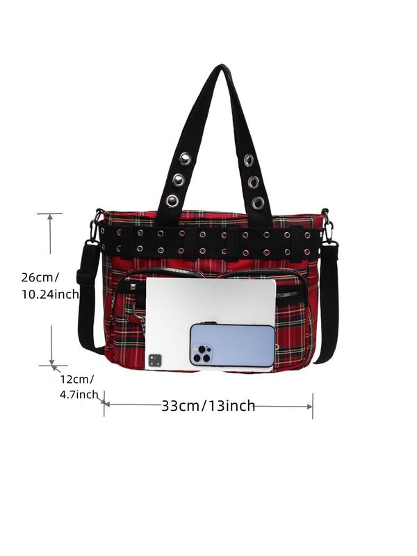 Women's Punk Style Chain Decorated Shoulder Bag, Tote Bags for School, Trendy Rivet & Grommet Eyelet Design Crossbody Bag, Fashionable Bag for Daily Use