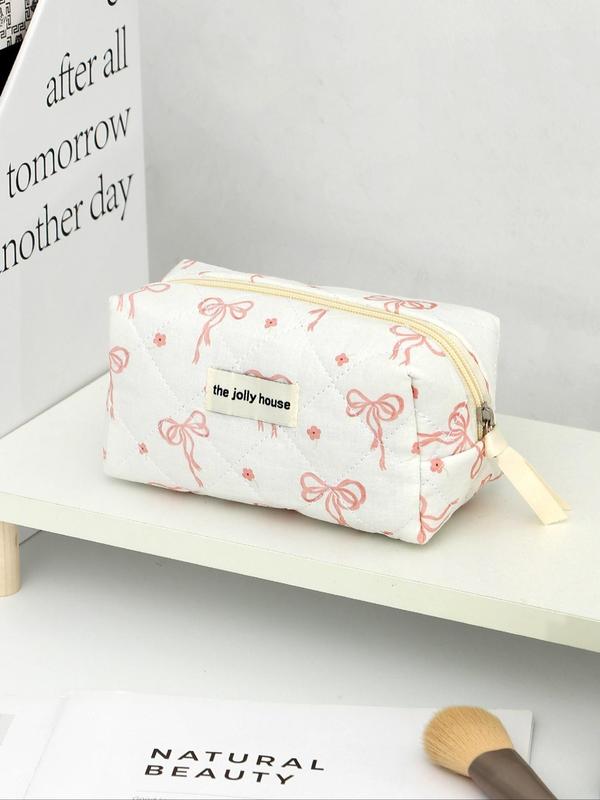 Cute Bow Pattern Makeup Bag Set, Portable Cosmetic Storage Bag, Zipper Makeup Organizer Pouch, Versatile Storage Bag for Travel & Daily Use