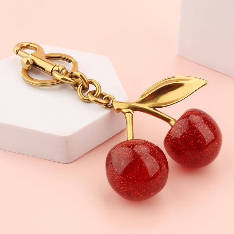 Cute Cherry Bag Charm for Purses and Bags - Luxury Cherry Keychain Charm Accessories with Key Ring and Clip