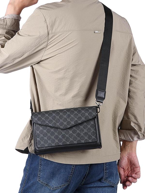 Men's Fashionable Geometric Pattern Zipper Crossbody Bag, Casual PU Leather Shoulder Bag for Daily Used, Trendy Versatile High-quality Daily Commuting Bag