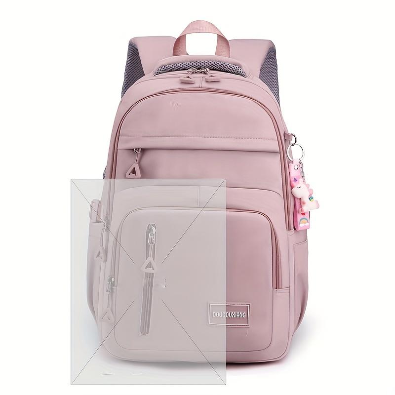 Large Capacity Waterproof Backpack, Solid Color Fashion Casual Nylon Laptop Bag With Adjustable Strap, Trendy Versatile Cute School Bag