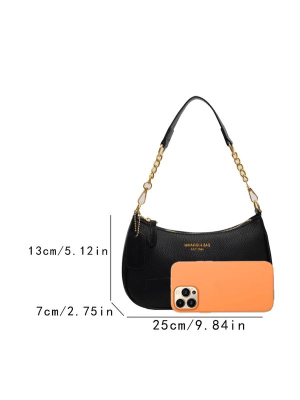 Women's Elegant Letters Print Shoulder Bag, Fall Shoulder Purse, Trendy Chain Decor Adjustable Crossbody Bag, Fashionable Shoulder Bag for Fall Daily Use