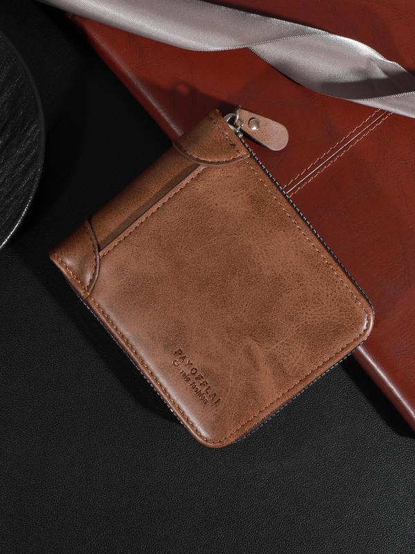 Men's Business Fashion Letters Print Short Wallet, Multi Card Slot Zipper Coin Pocket Wallet, Casual Trendy Wallet for Work & Daily Use