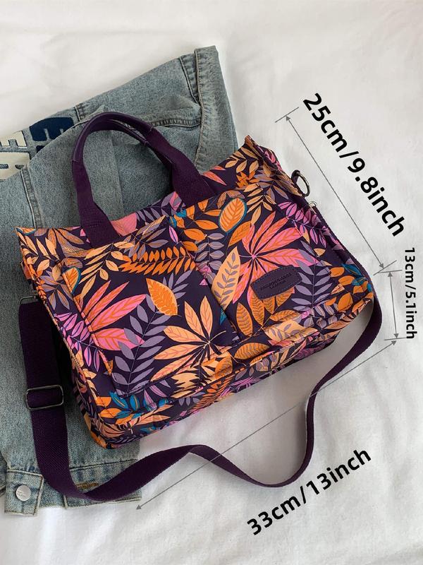 Fashion Floral Pattern Tote Bag, Large Capacity Multi-pocket Crossbody Bag for Women, Casual Trendy Versatile High-quality Daily Commuting Bag, Girl Fashionable Shopping Bag