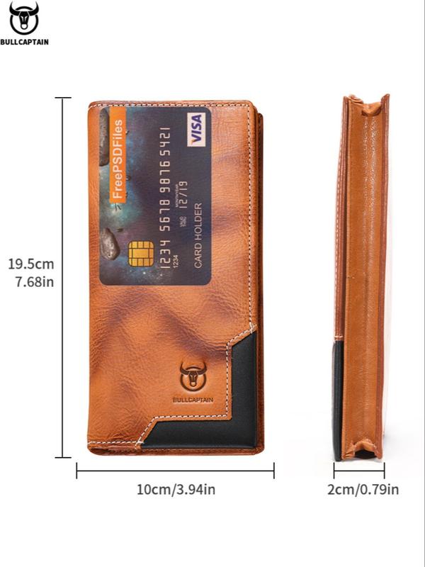 Men's Summer Business Fashion Patchwork Pattern Long Wallet, Vintage Cowhide Zipper Bifold Wallet, Portable Coin Purse for Daily Back To School, Fall Outfits, Earthtone Fall Freshness