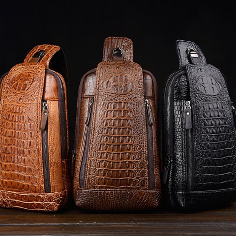 Men's Leather Sling Pack Chest Shoulder Crossbody Bag Backpack Satchel Daypack