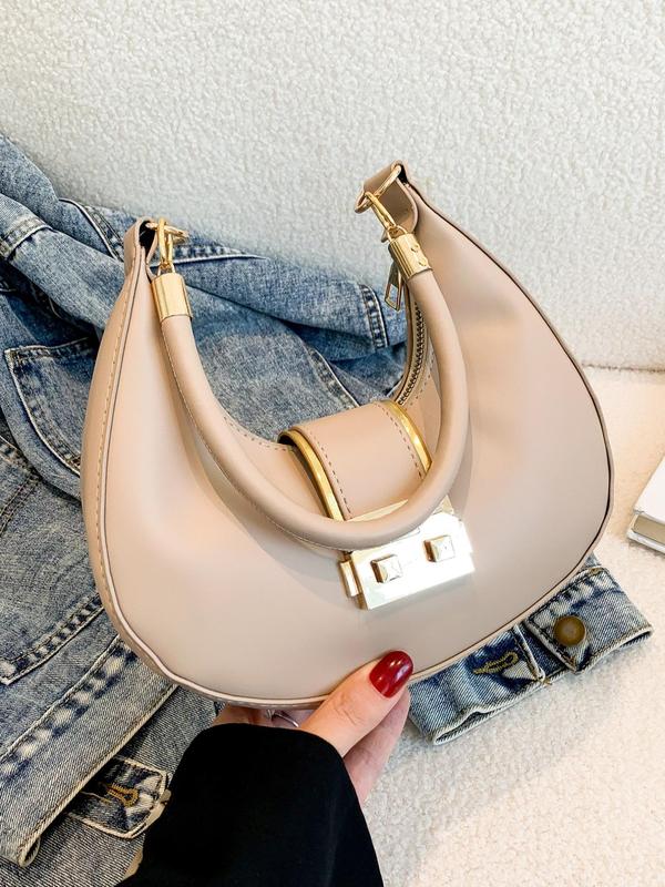 Women's Solid Color Classic Shoulder Bag for Galentinesparty, Fashionable Casual Crescent Bag for Daily Used, Female Elegant All-match Chic Underarm Bag, Trendy Hobo Commuter Bag