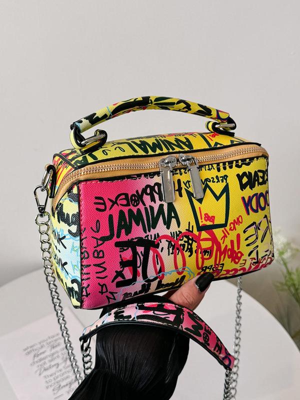 Fashionable Letter & Crown Graffiti Pattern Crossbody Bag, Casual Shoulder Bag for Women, Casual Trendy Versatile High-quality Daily Commuting Bag